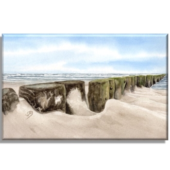 Leinwand 40 x 30 cm Keilrahmen Canvas-Leinen  Wellenbrecher Aquarell Maritim Kunst Druck Dänemark Nordsee Ostsee Düne Dünen Meer Möwe Möwen Strand
